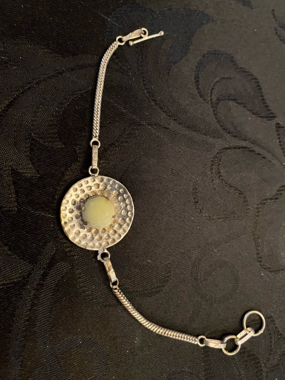 Elegant Sterling Silver and Cream Stone Artisan Made Bracelet 7.5 Long
